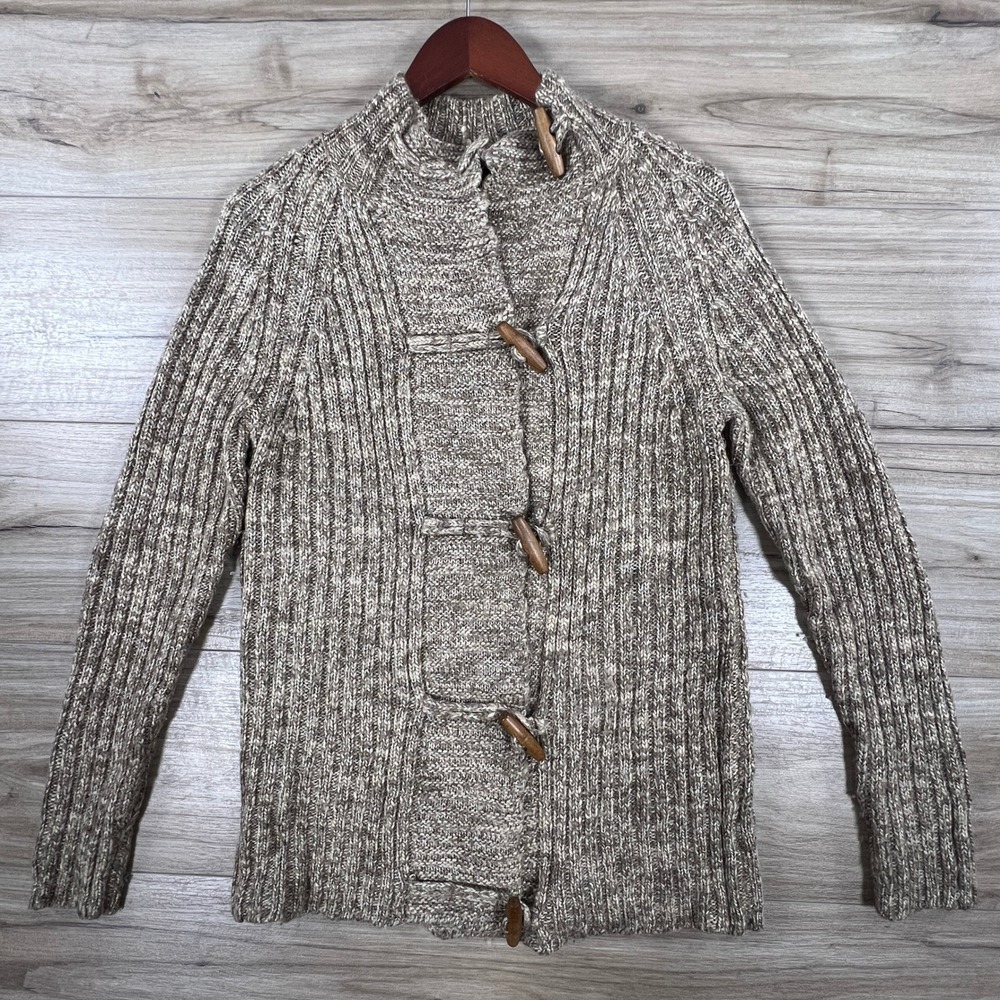 Ruff Hewn Womens Medium Oatmeal Marl Ribbed Knit Toggle Button Cardigan Sweater